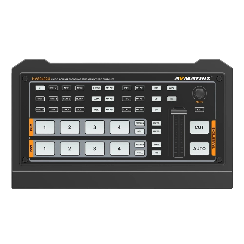 Avmatrix HVS0402U NEW 4 Channel HD-MI Video Switcher Live Atreaming Qith Luma key Chroma key Downstream key FTB/ PIP for Tally