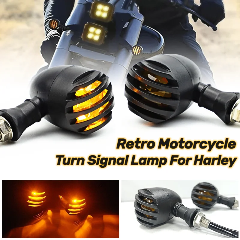 12V Motorcycle LED Turn Signals Indicator Blinker Light DRL Retro LED Black Grid Brake Light For Yamaha Cafe Racer Chopper