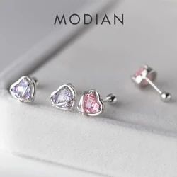 Modian 925 Sterling Silver Romantic Hearts Zirconia Stud Earrings Fashion Screw Ear Studs For Women Wedding Fine Jewelry Gifts