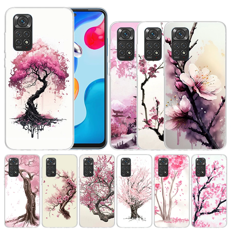 Cherry Blossom Tree Soft Cover for Xiaomi Redmi Note 12 11S 11T 11E 10S 10 Pro Print Phone Case 11 9S 9 9T 8 8T 7 6 5 Plus Coque