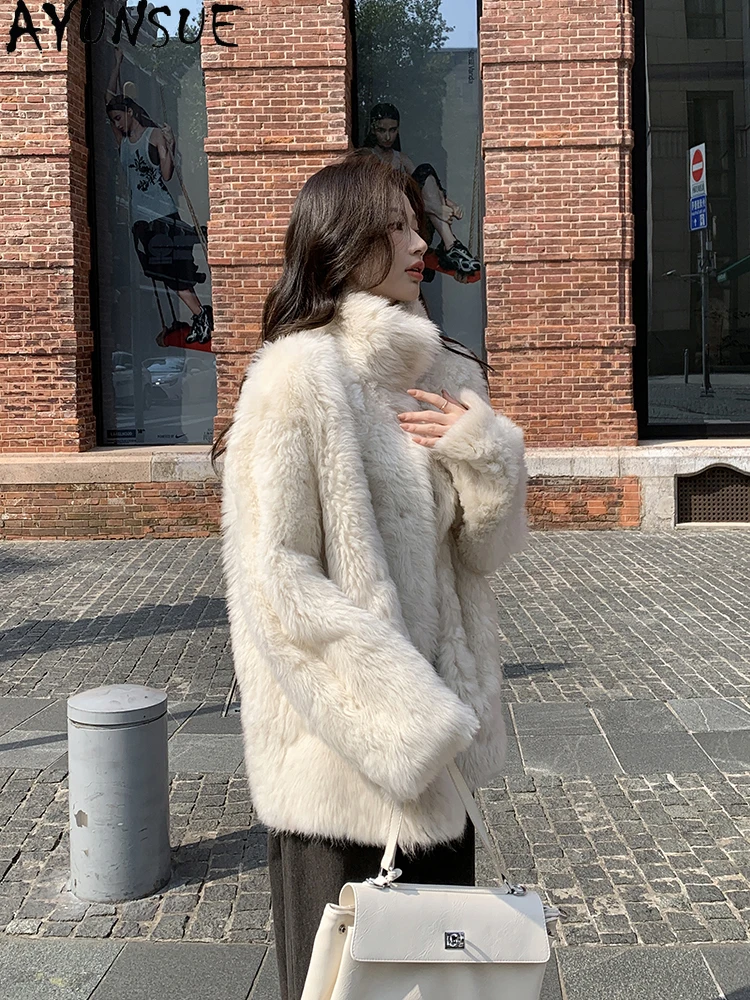 

AYUNSUE 2025 Новая дубленка женская средней длины пальто из натуральной шерсти для женской одежды высококачественная меховая куртка Ropa Para Mujer