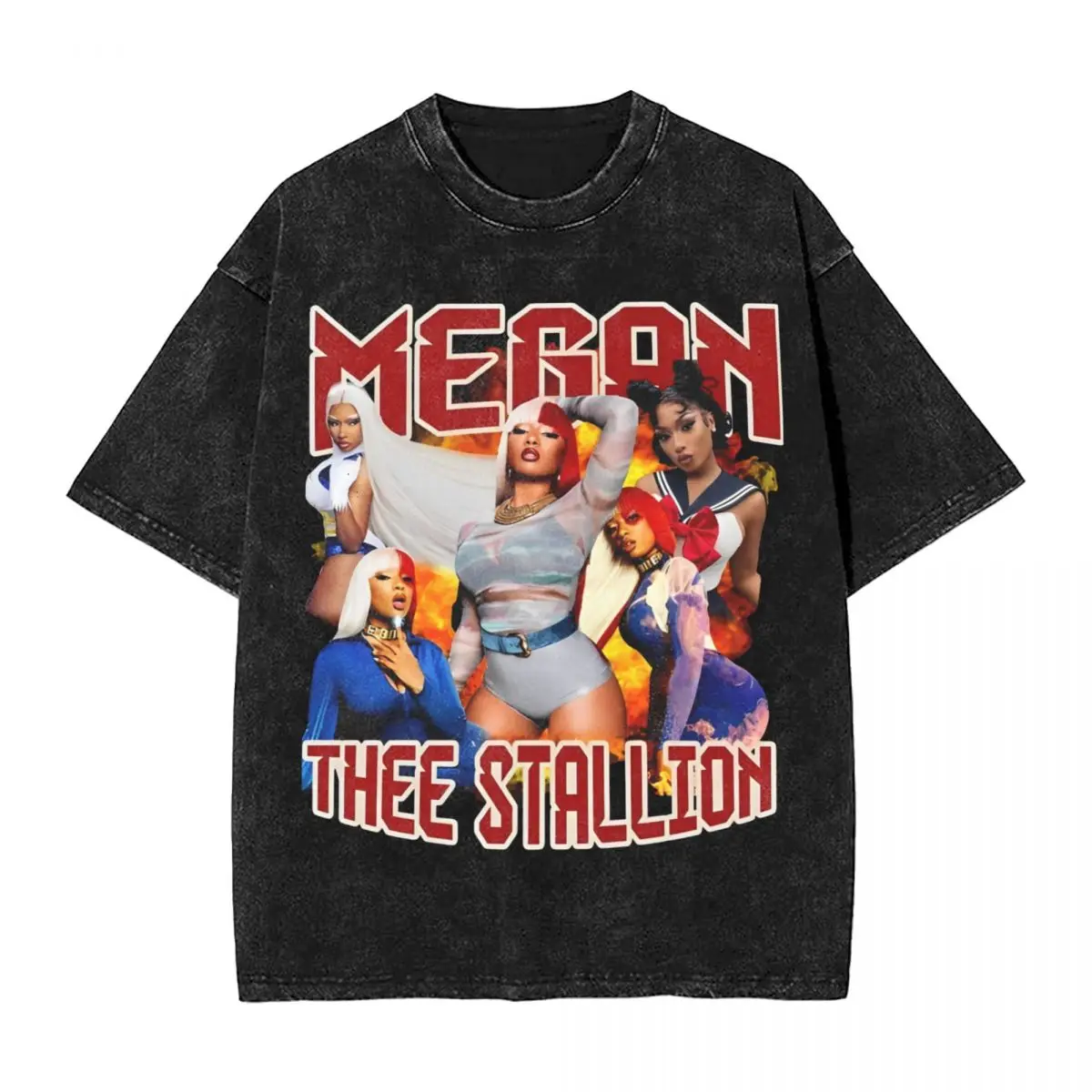 Washed T Shirts Megan Thee Stallion Vintage Hip Hop T-Shirt Harajuku Rapper Music Streetwear Cotton Tops Tops Tees for Men Women