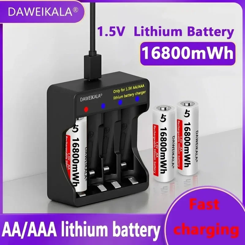 1.5V AA Lithium 🔋Battery 16800mWh Rechargeable Batteries with Charger - for RC Toys/Mouse/Fan/Game Controllers, 1200 Cycles