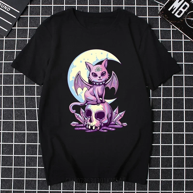 

Cat Pastel Goth Moon Kawaii Хэллоуин Череп Фиолетовая Ведьма Женская Одежда Женские Классические Эстетические Графические Футболки Подарок Подруге