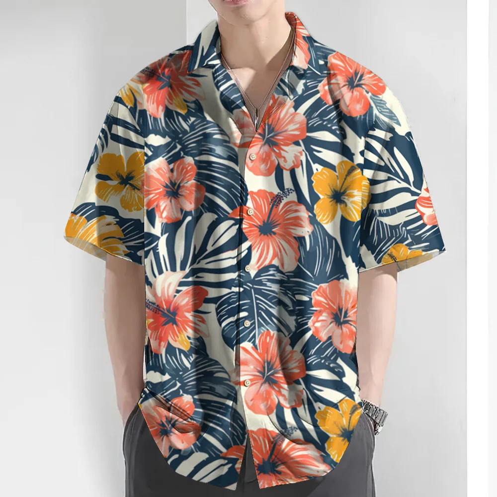 Camisa havaiana com flores de praia 3D masculina, casual roupas grandes, nova moda, verão