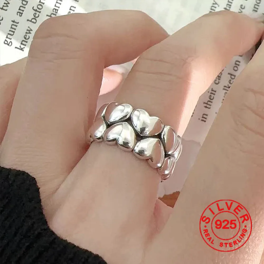 Bfclub 925 Sterling Zilveren Ringen Voor Vrouwen Geometrische Retro Hart Minimalistische Ring Feestsieraden Geschenken