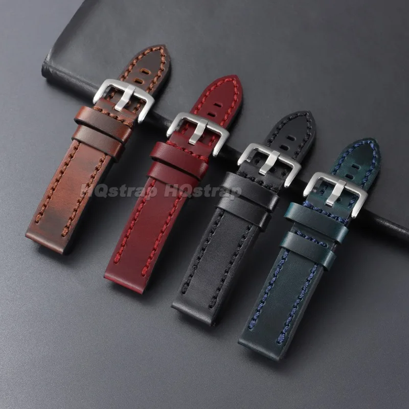 Top Grain Vintage Cowhide Leather Watch Band 18mm 20mm 22mm 24mm Hand‑stitched Strap Retro Calfskin Durable Replacement Bracelet