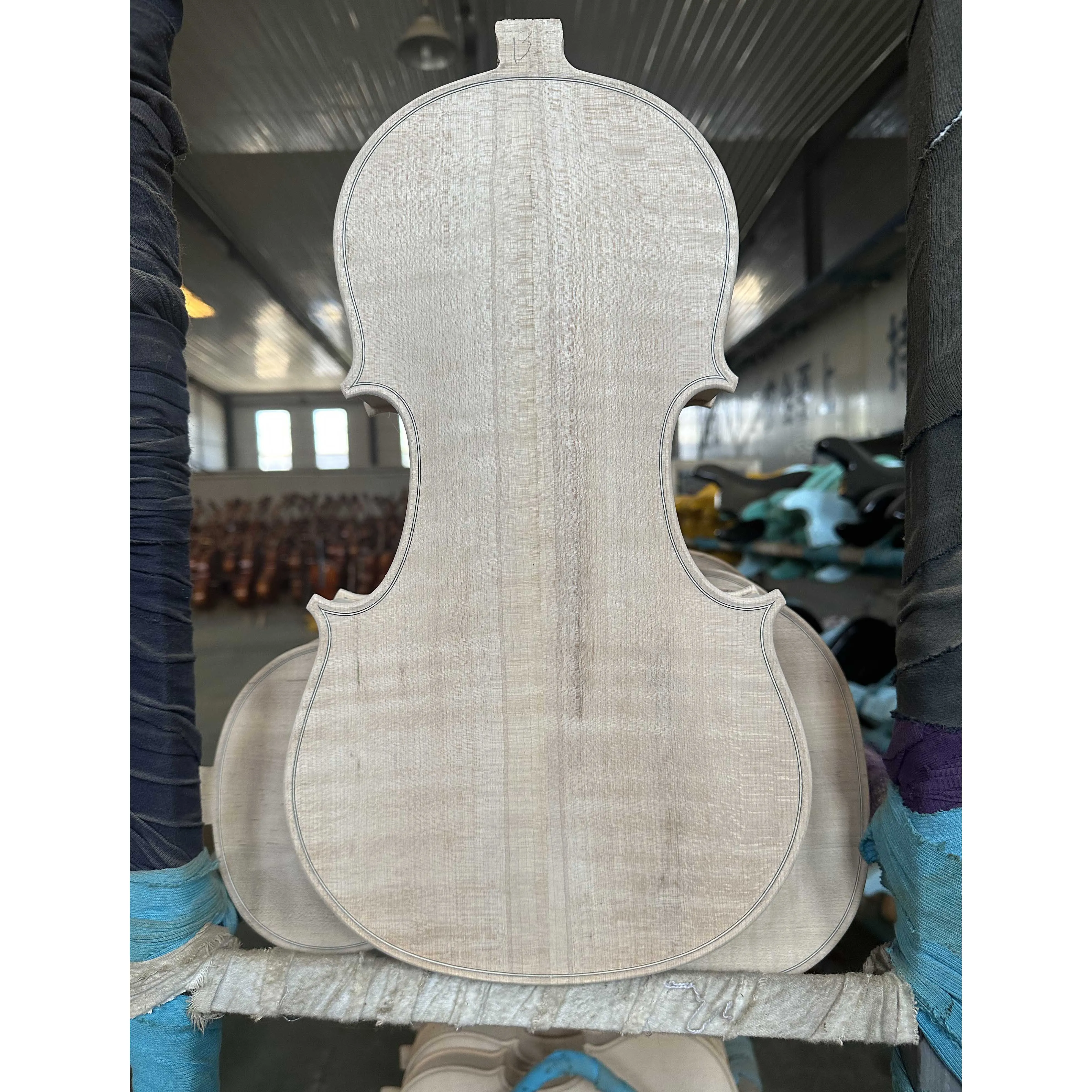 16.5-inch unfinished white viola, viola body, upper half of European maple and fir