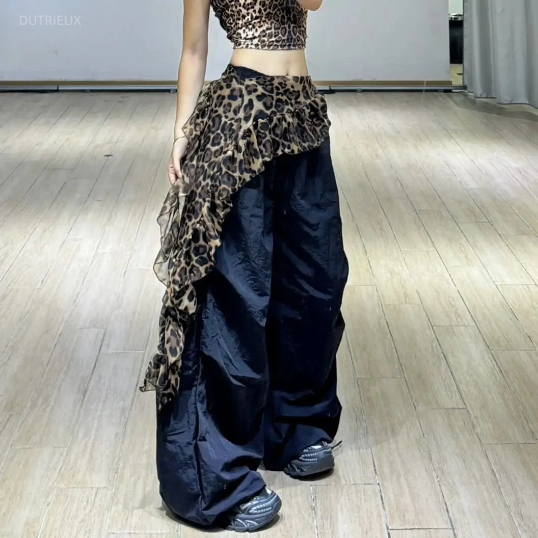 New A-line Fold Through Fart Curtain Faldas Spice Girls Vintage Leopard Ruffles Skirt Lace Up Trendy Hot Sell Women Falda