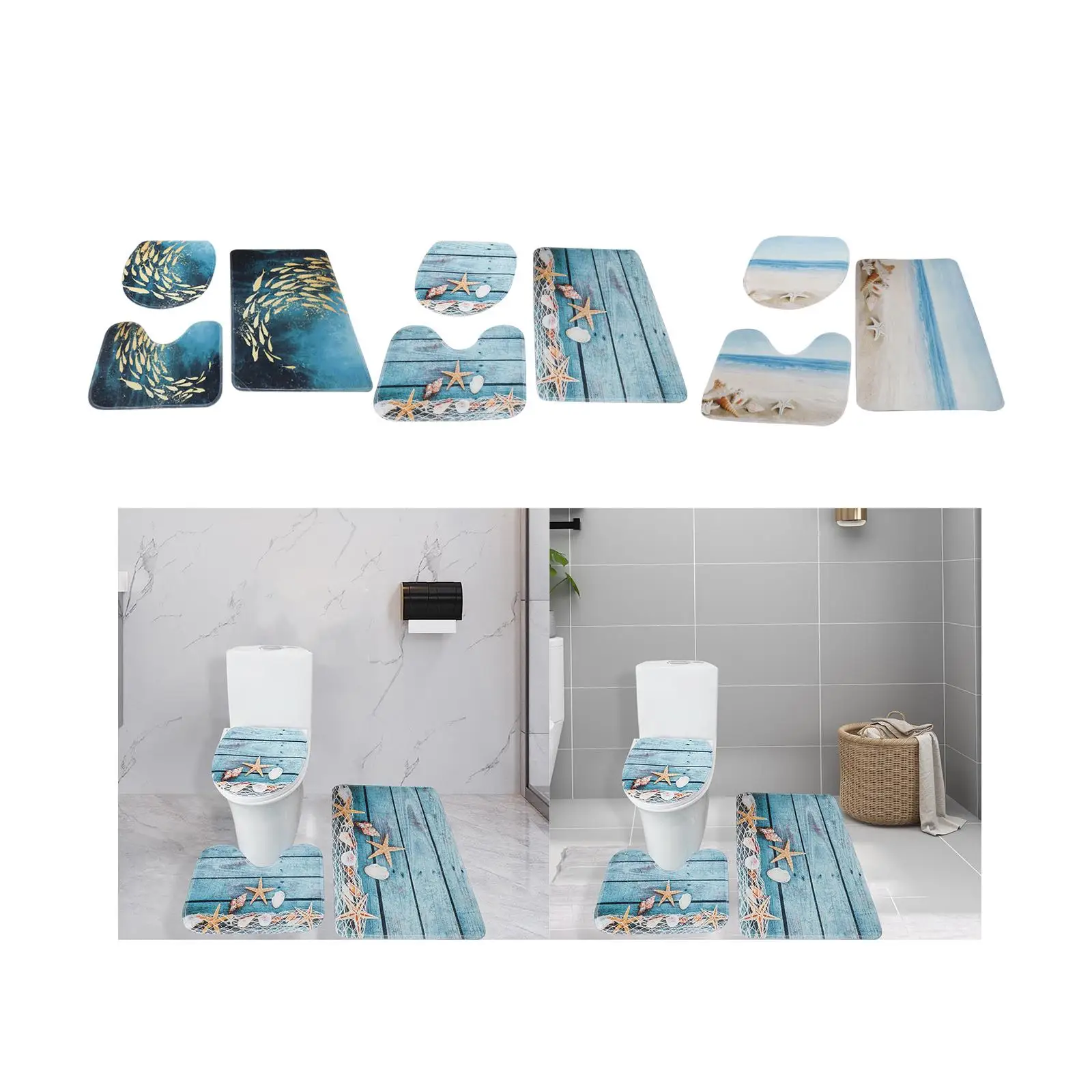 Bathroom Rug Set Absorbent Bath Mat 3 Piece Toilet Seat Cover Carpet with U