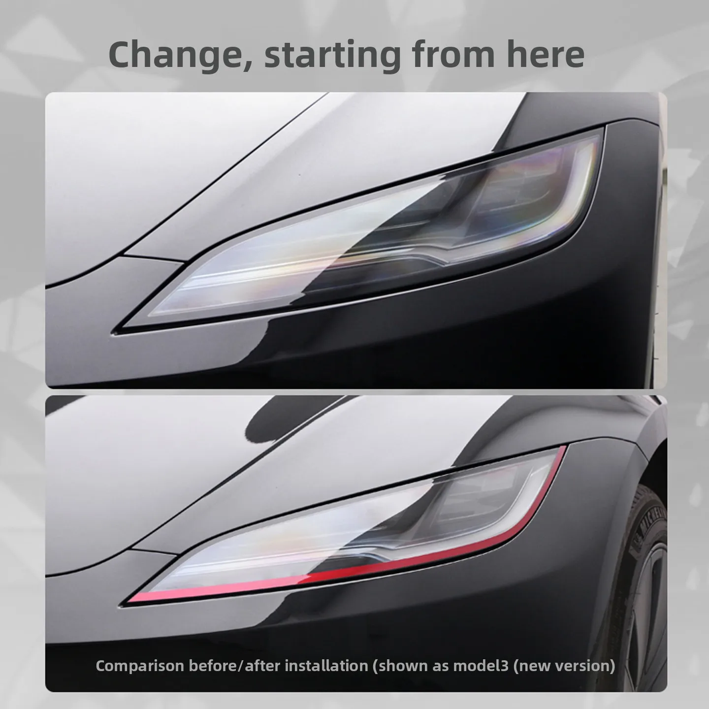مناسبة لملصق طبقة الحماية لتغيير لون المصباح الأمامي Tesla 2024 موديل 3 هايلاند #4
