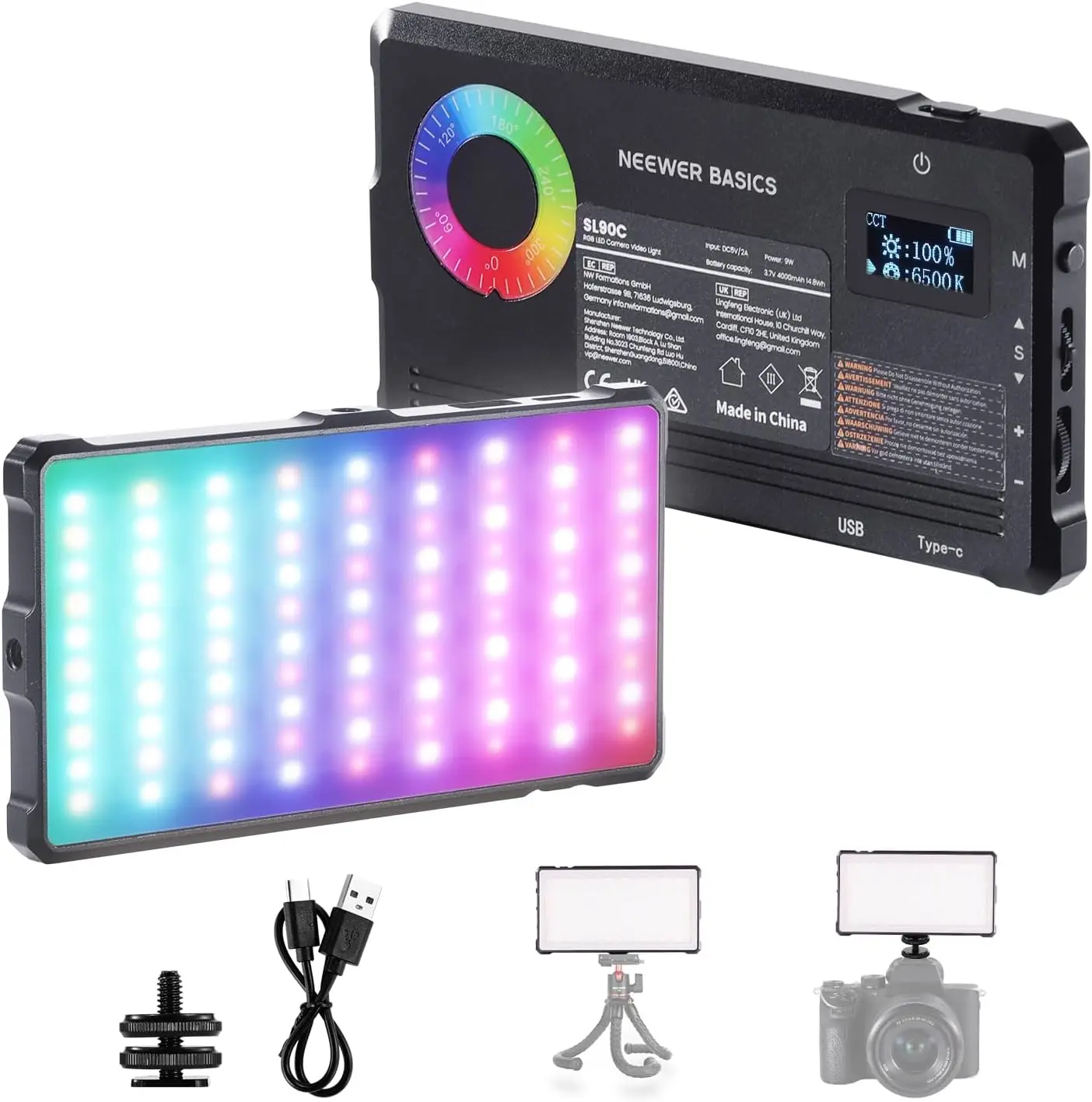 NEEWER Basics RGB-Videoleuchte 9W 2700K-7500K Tragbare Vollfarb-RGB 4000mAh Wiederaufladbare Metall-LED-Kamera-Panelbeleuchtung – Detail 1