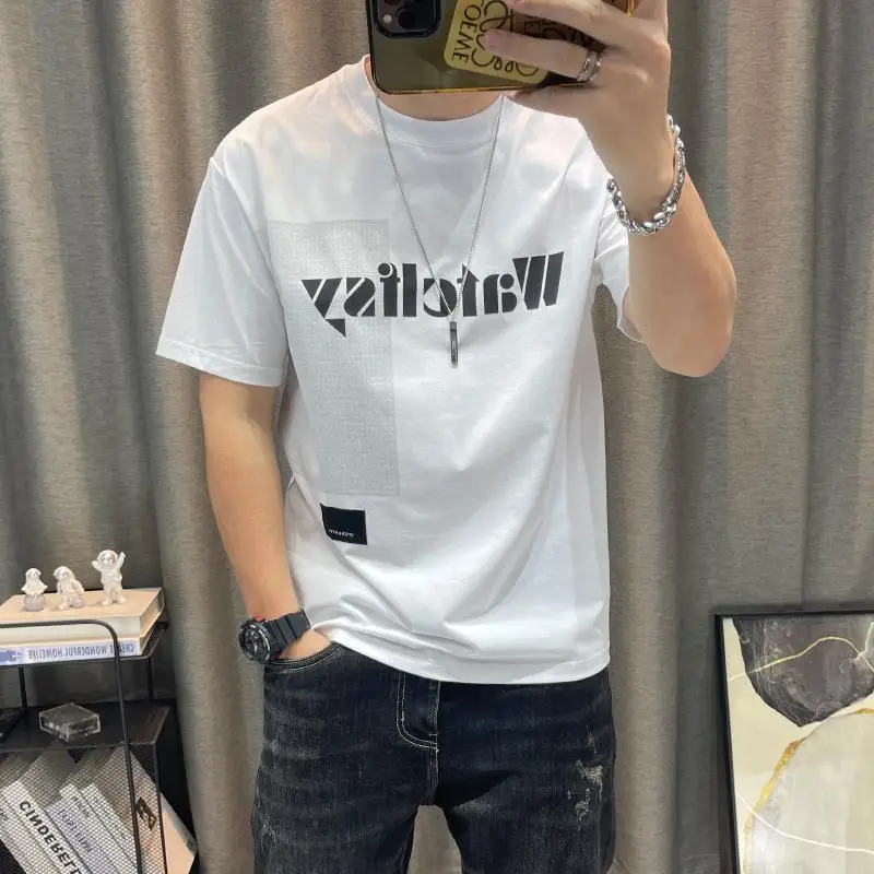 Stylish Letter Printed T-shirts Men\'s Clothing Short Sleeve Summer All-match Youthful Vitality O-Neck Casual Commute Pullovers