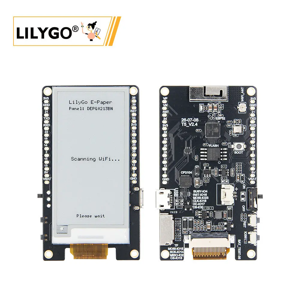 LILYGO T5 V2.4 ESP32 2.13-inch E-Paper Display Development Board, B74 with CH9102F QFN24 Chip