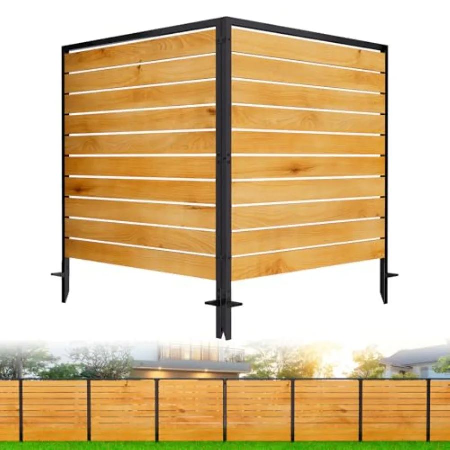 No Dig Wooden Privacy Fence Screen For Outdoor Air Conditioner Enclosure Natural Wood Color Weather Resistant And Easy Installa