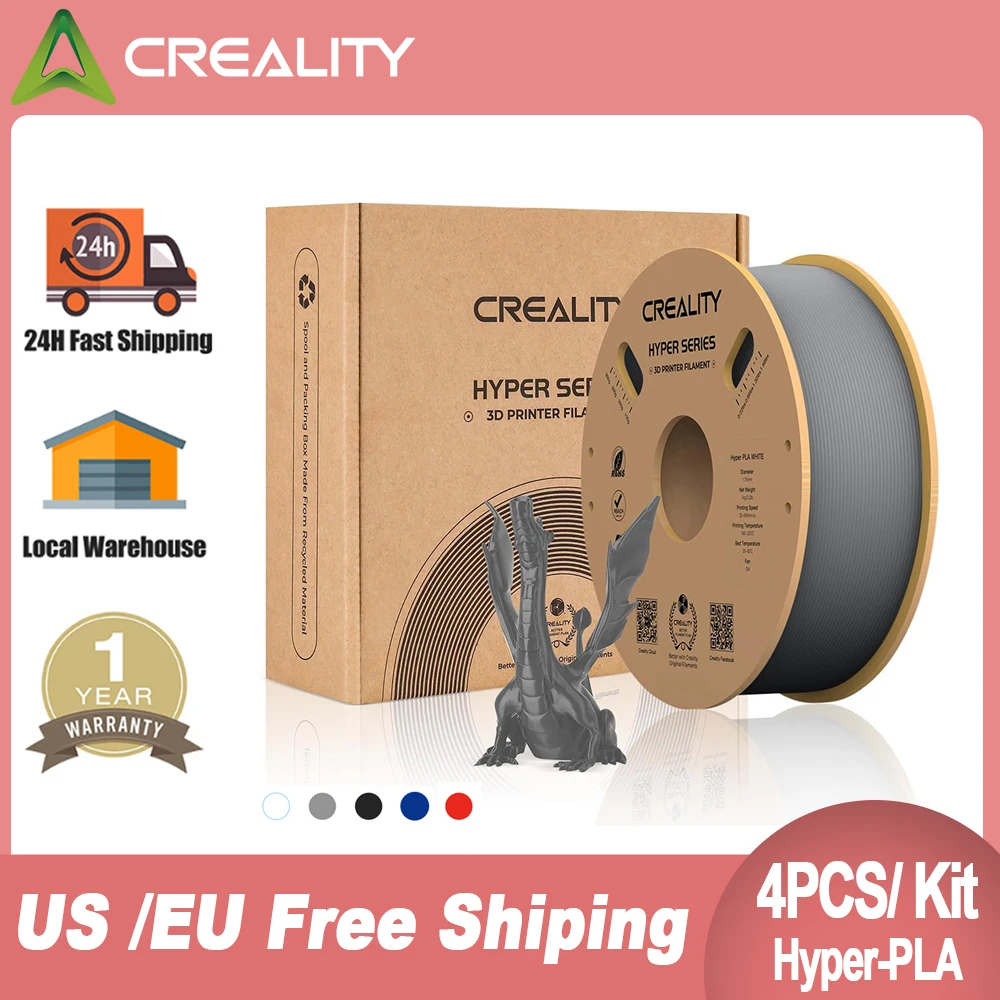 4pcs/Kit Creality Hyper Series PLA Filament 1.75mm 1KG High Speed 3D Printer Filament For Creality Ender 3 V3 SE / KE / K1C