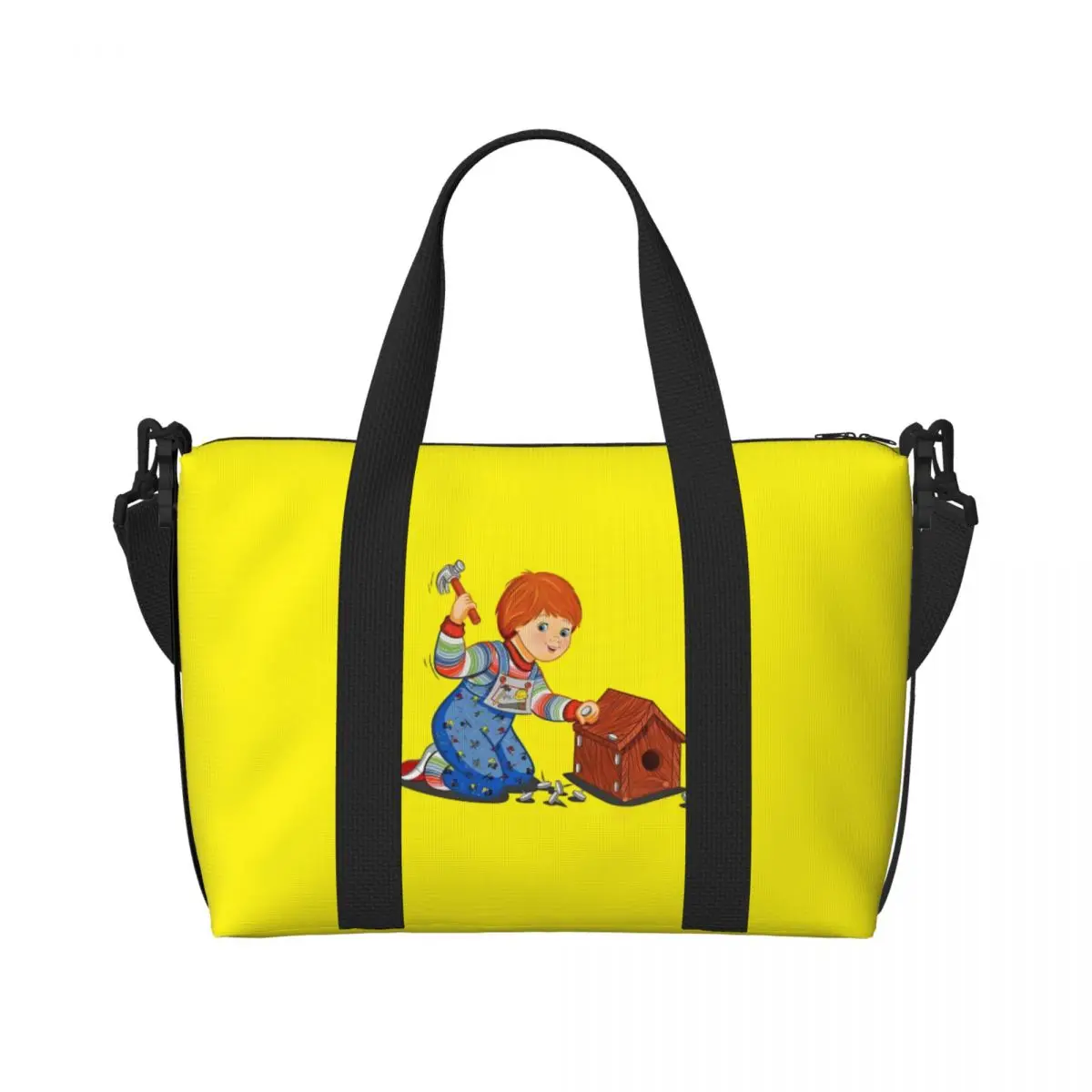 

Custom Child's Play Chucky Beach Tote Bag for Women Extra Large Gym Carry On Horror Film Travel Shopping Bags