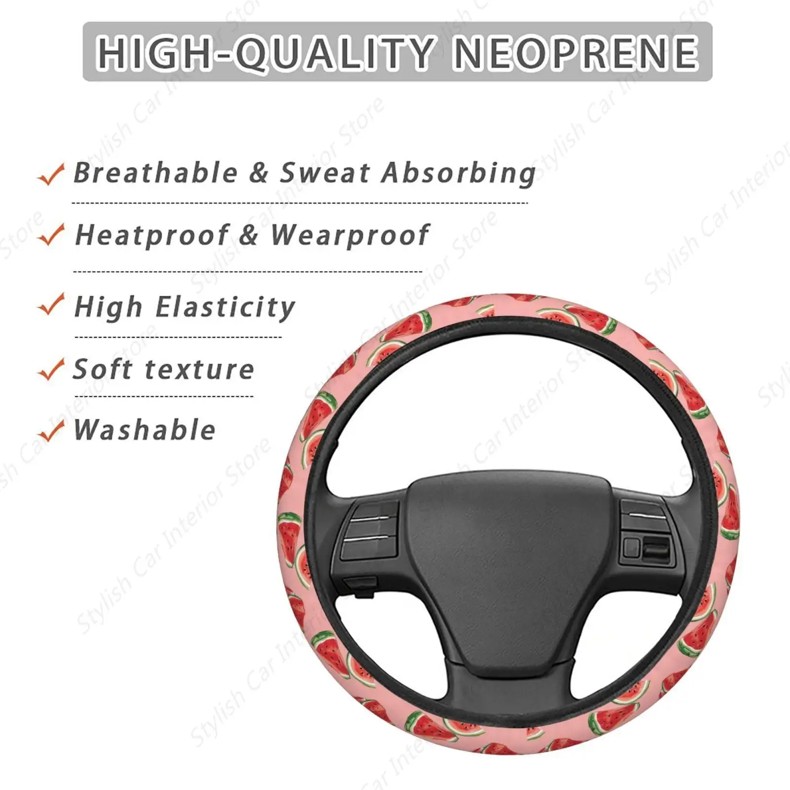 Red Watermelon Car Steering Wheel Cover Auto Steering Wheel Protector Anti-Slip Elasticity and Breathable Car Accessories