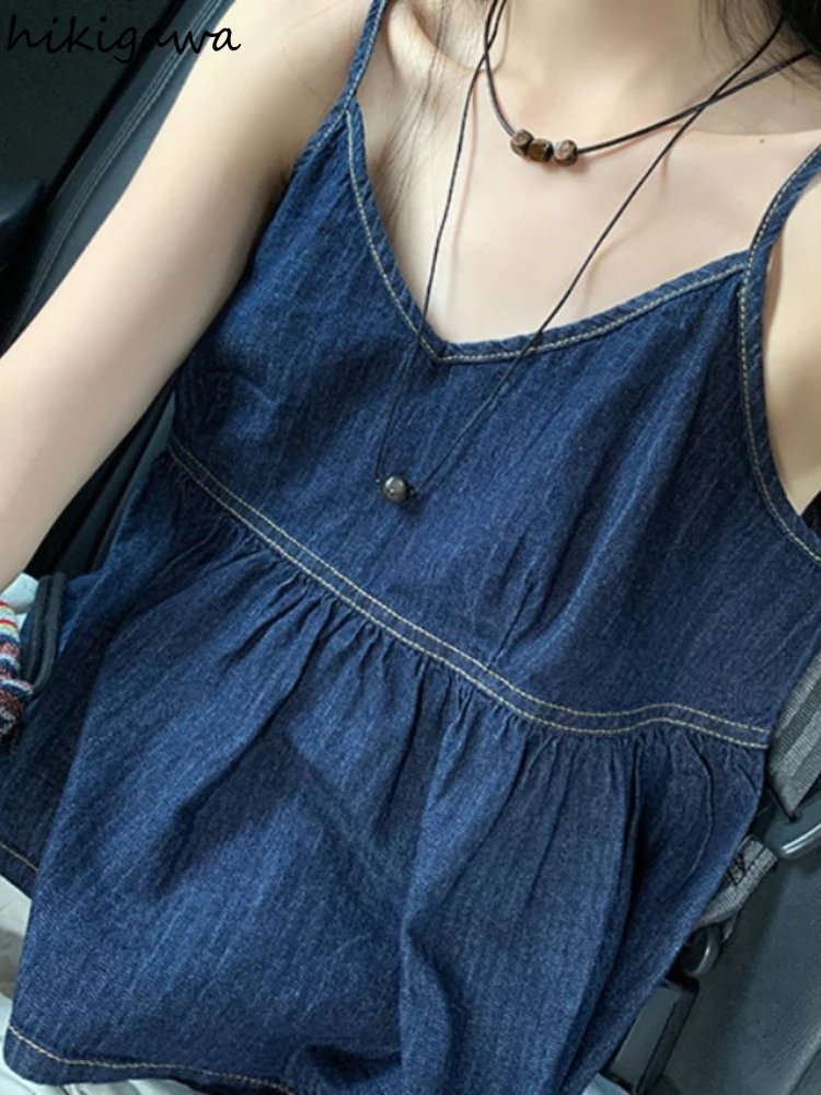 Korean Chic Crop Tops Summer Fashion Tanks 2024 Ropa Mujer Temperament Camis Casual Summer Solid Color Loose Vintage Y2k Vest