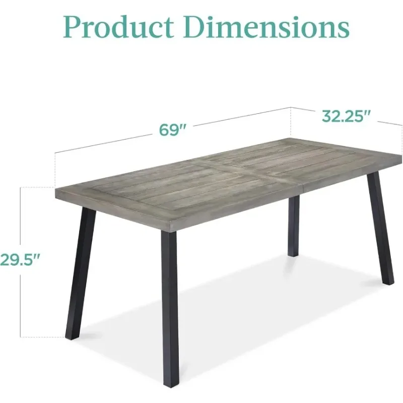 6-Person Indoor Outdoor Acacia Wood Dining Table, Picnic Table w/Powder-Coated Steel, 350 Pound Capacity Legs - Weathered Gray