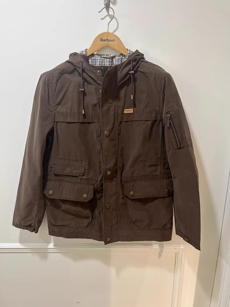 B@r Chaqueta con capucha marrón oscuro Retro británico