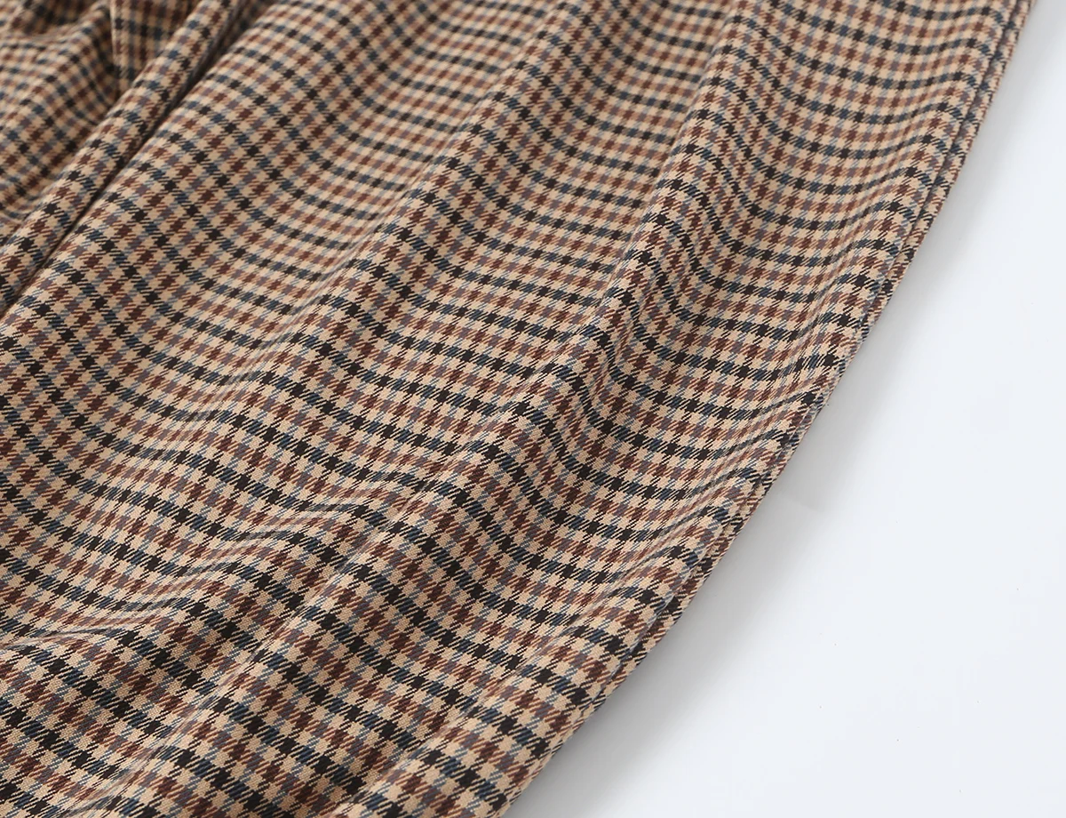 BSAY 2026 Neues Vintage Damen-Karomuster 2-teiliges Outfit mit Stehkragen, doppelreihiger, kurzer Jacke und weitem Hosenbein, lässiger Anzug – Detail 18