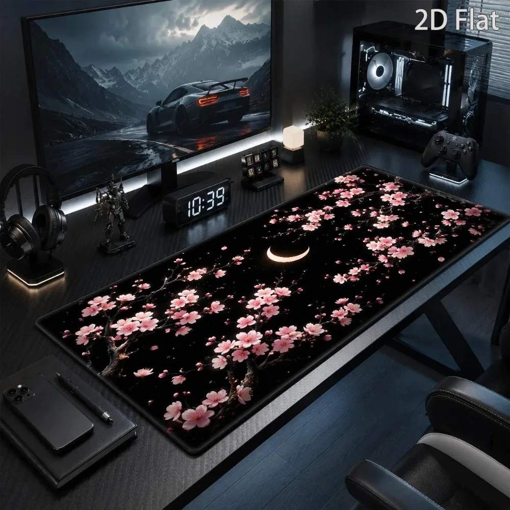 Large-sized Sakura Night Sky Mouse Pad and Desk Pad, with anti-fouling surface and comfortable computer pad tapis de souris