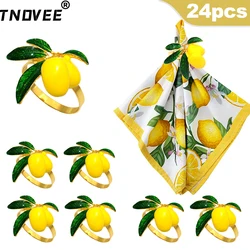 Anéis De Guardanapo De Limão Amarelo, Suporte De Frutas, Fivela De Quinta, Festa De Casamento, Natal De Ação De Graças, Decoração De Mesa Em Casa, 24Pcs