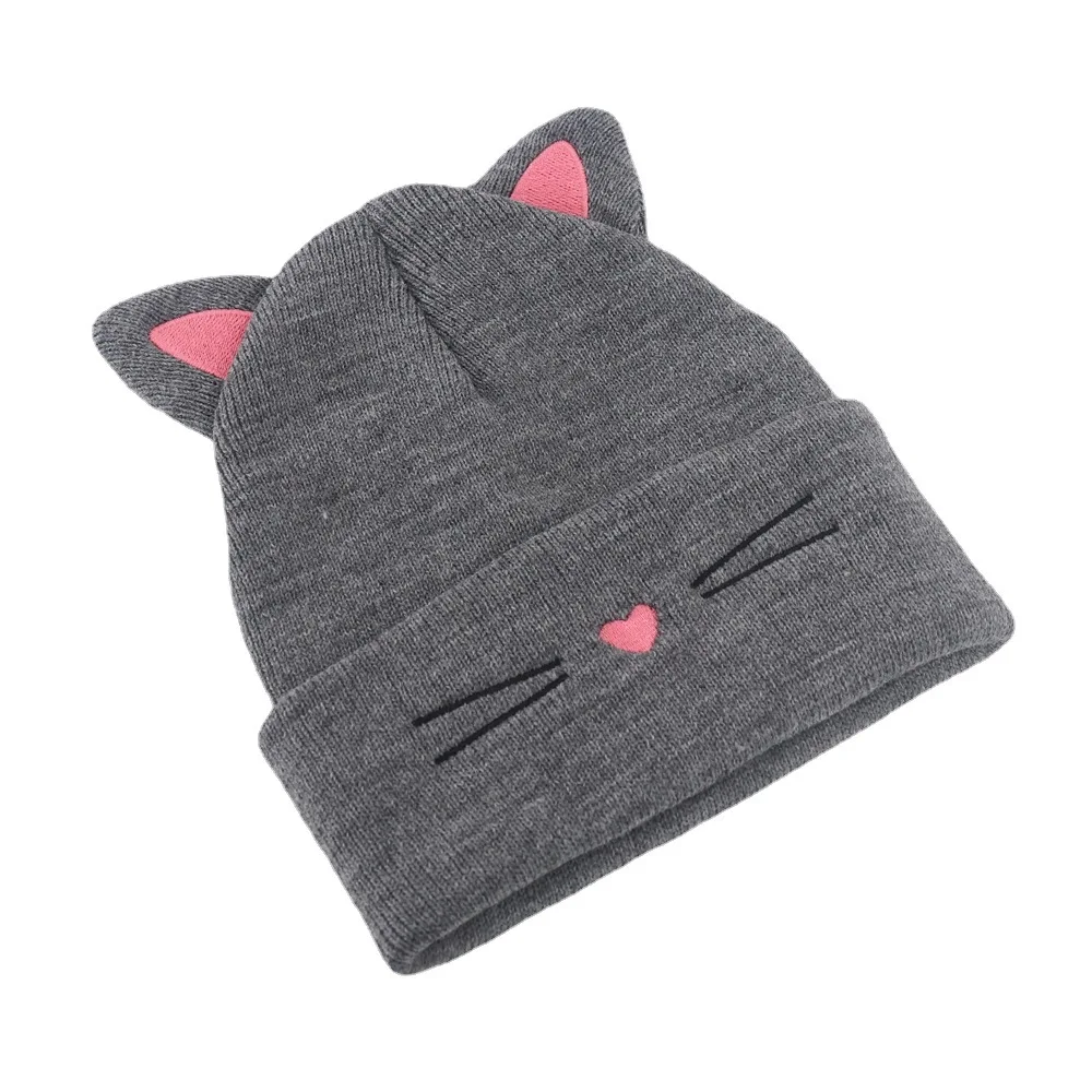 Winter Cartoon Kitty Knitted Children Hat Cute Cat Baby Cap Kids Beanie For Girls