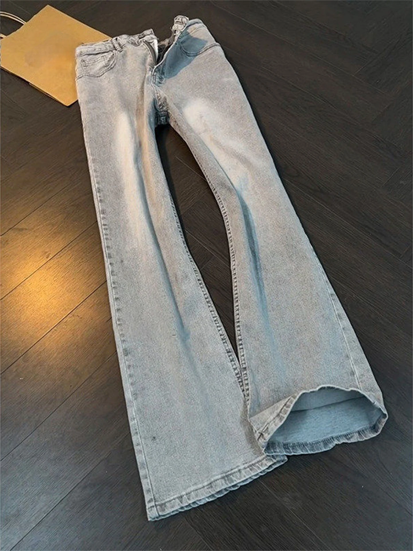 

Slim Fit Straight Leg Jeans Men's American High Street Elastic Cement ey Willow Le Bend Knife Jeans Youth Casual Wear