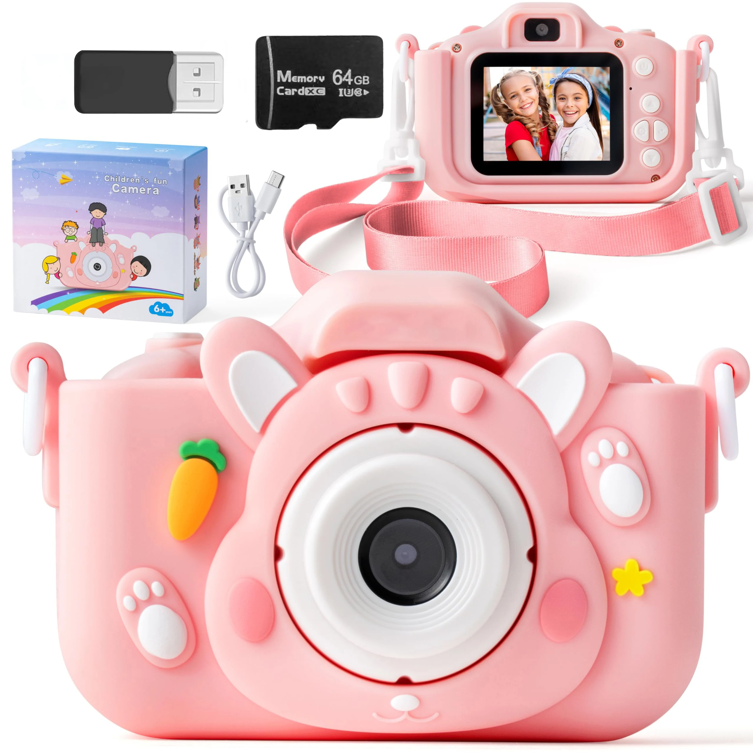 Kids' Camera with 64GB Memory Card, 48MP Resolution, 1080p HD Recording Perfect Holiday or Birthday Gift for Boys and Girls.