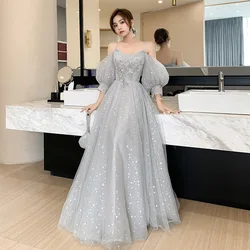 Brautjungfernkleid Temperament Laternenärmel Pailletten Partykleid Fee Bühnenkleid Elegantes Bankettkleid A-langes Kleid