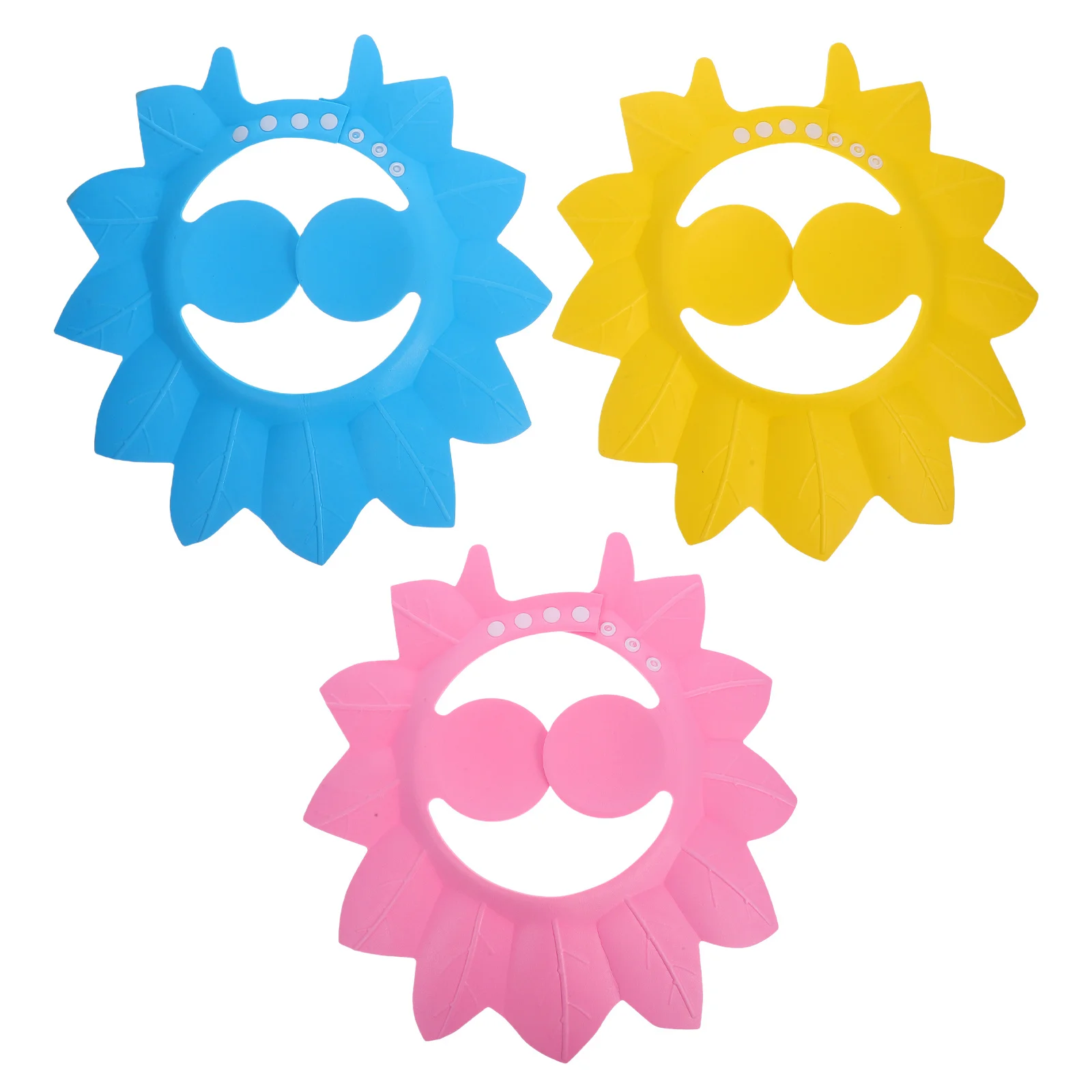 3 قطع من قبعة استحمام الطفل بتصميم أوراق شجر لحماية الأذن، درع شعر للأطفال الصغار، قبعة شامبو للأطفال باللون الأزرق والوردي والأصفر