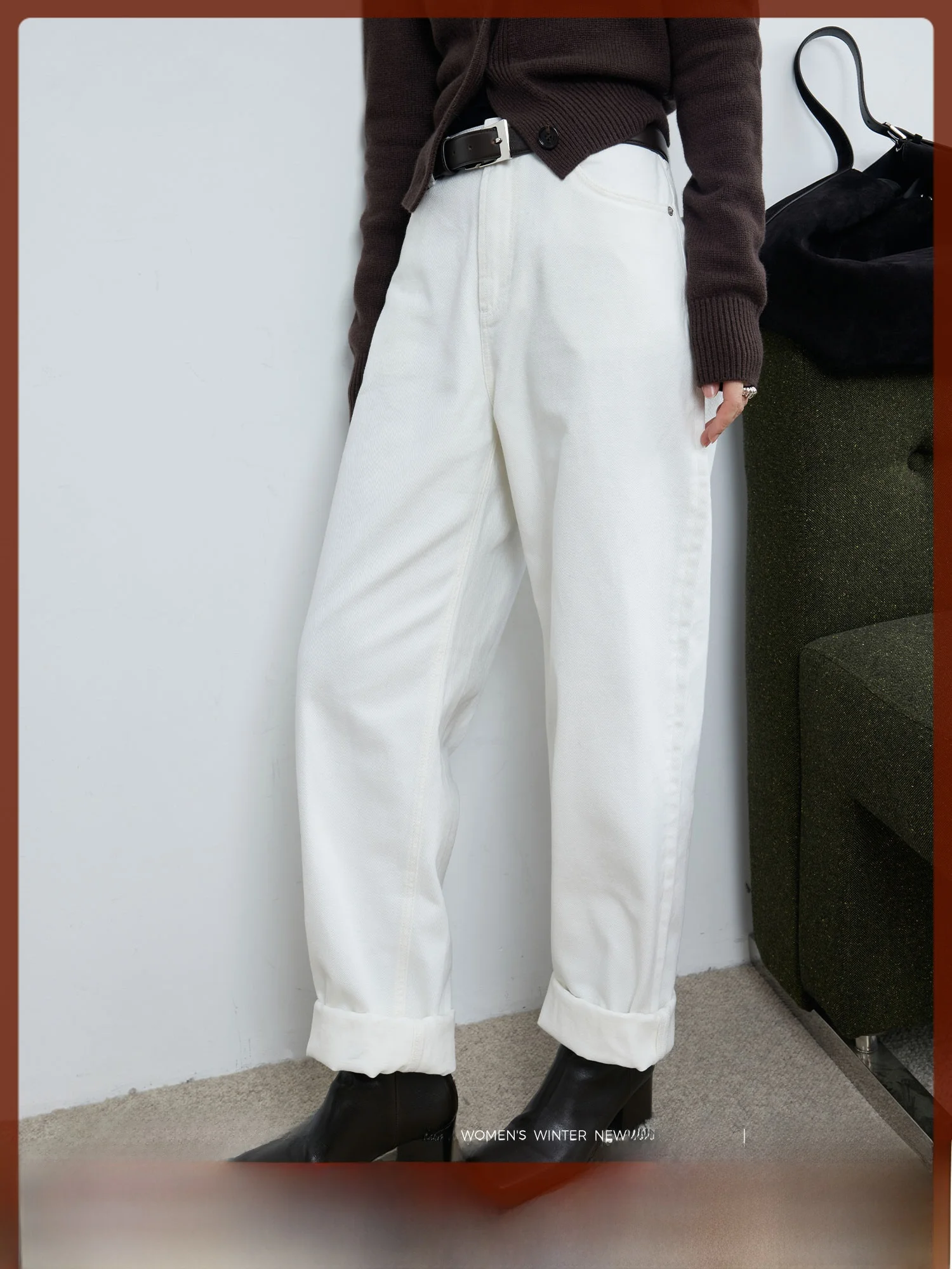 

Классические полуотбеленные дугообразные джинсы MalI, крутые универсальные женские джинсовые брюки, зимняя коллекция