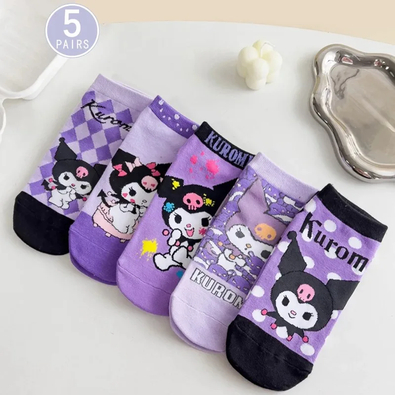 

5Pairs Kawaii Cartoon Sanrio Novel and Cute Gift Deep Purple Kuromi Women's Girls Comfortable and Soft Socks