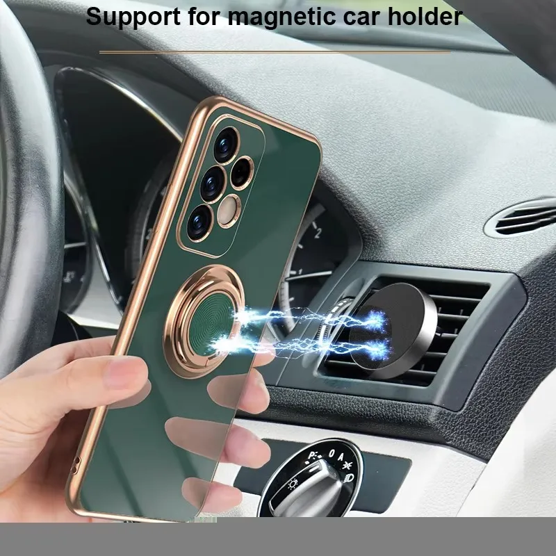 طلاء مغناطيسي فاخر 360 ° حلقة حامل قضية الهاتف لسامسونج غالاكسي A07 A17 A56 A36 A16 A55 A35 A15 A54 A34 A53 A52 الغطاء الخلفي