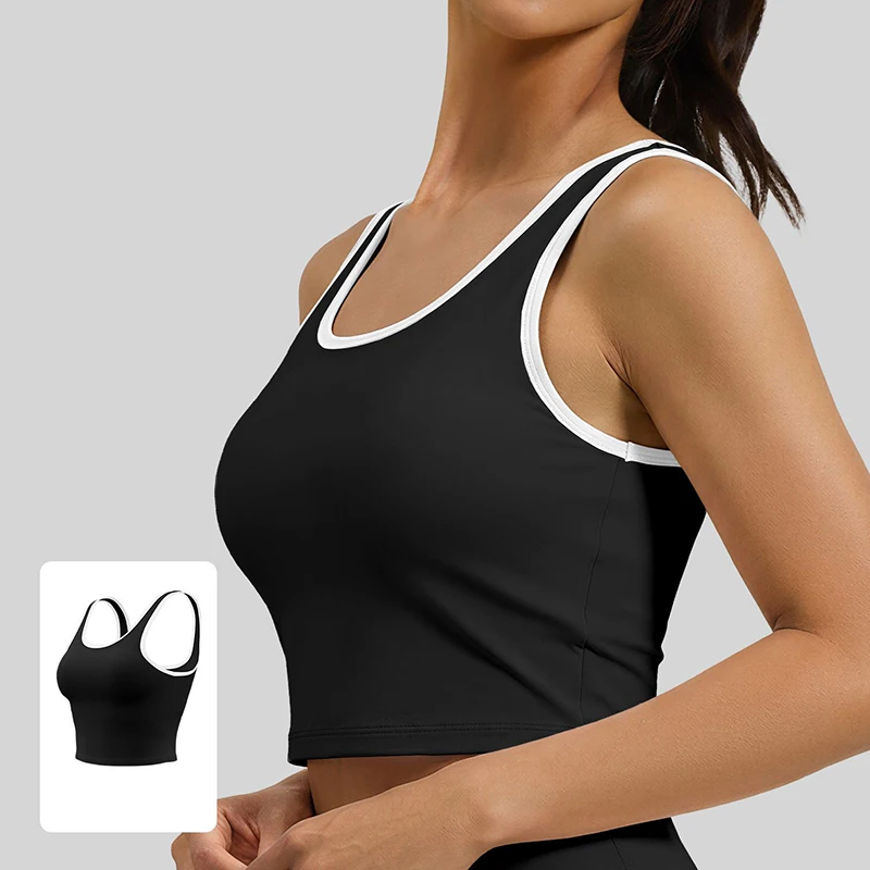 Women Shockproof Push Up Yoga Vest Daily Running High Impact Sports Vest with Fixed Built-In Pads Comfortable Soft Fitness Top