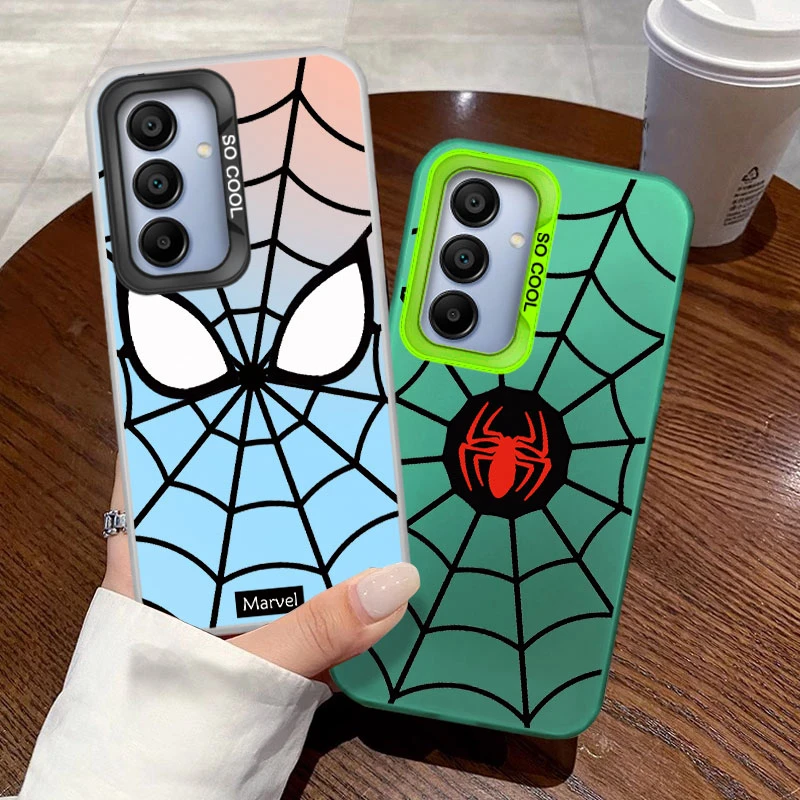 Sarung ponsel Samsung, untuk Samsung Galaxy A15, lensa mewah, lingkaran Spider Man, kartun untuk Samsung A15, tahan guncangan, Laser Matte, warna-warni, tas belakang