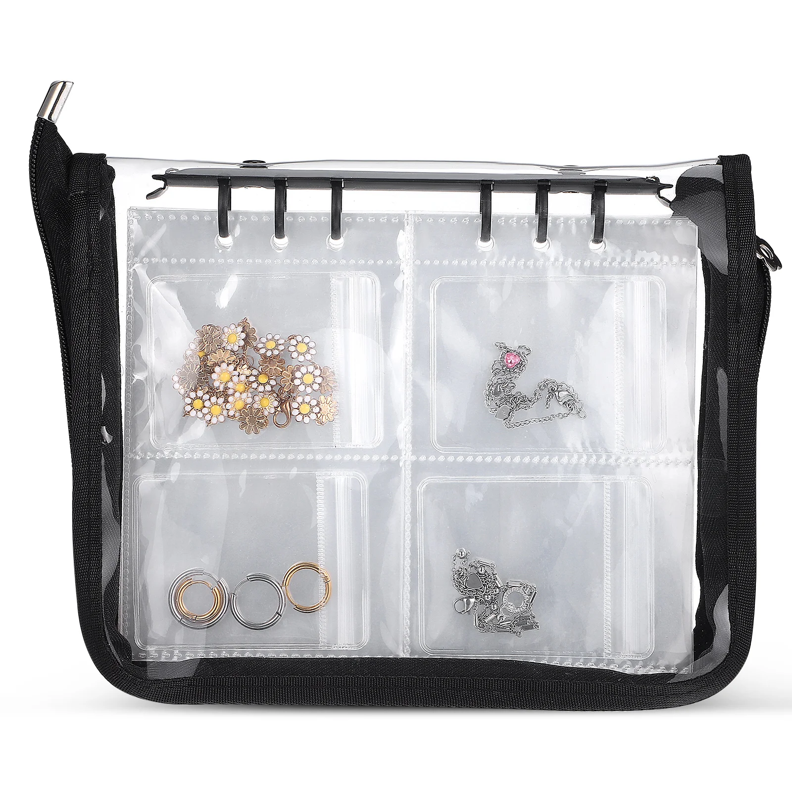 

Portable Travel Jewelry Organizer Multi-Functional Jewelry Binder Book Necklace Holder Bracelet Storage Pouch With Clear Pockets