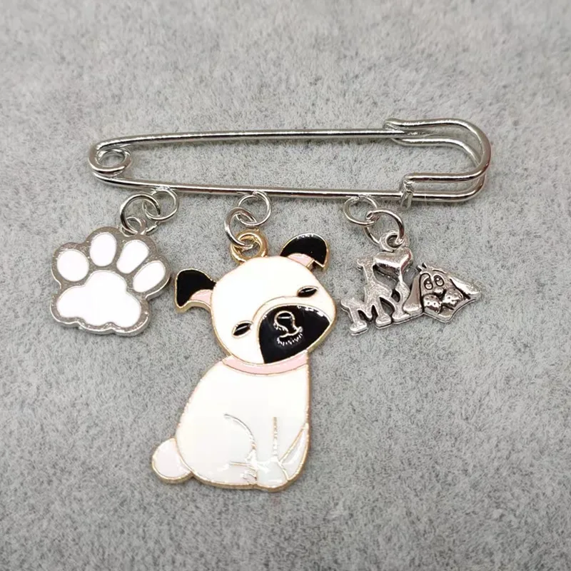 Fashion pet white dog brooch metal cute animal brooch women men lovers enamel crystal party jewelry gift accessories image 2