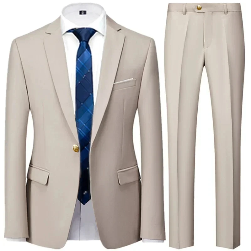 

KX108 Fashion new men's business casual solid color suit men's suit jacket 2-piece set