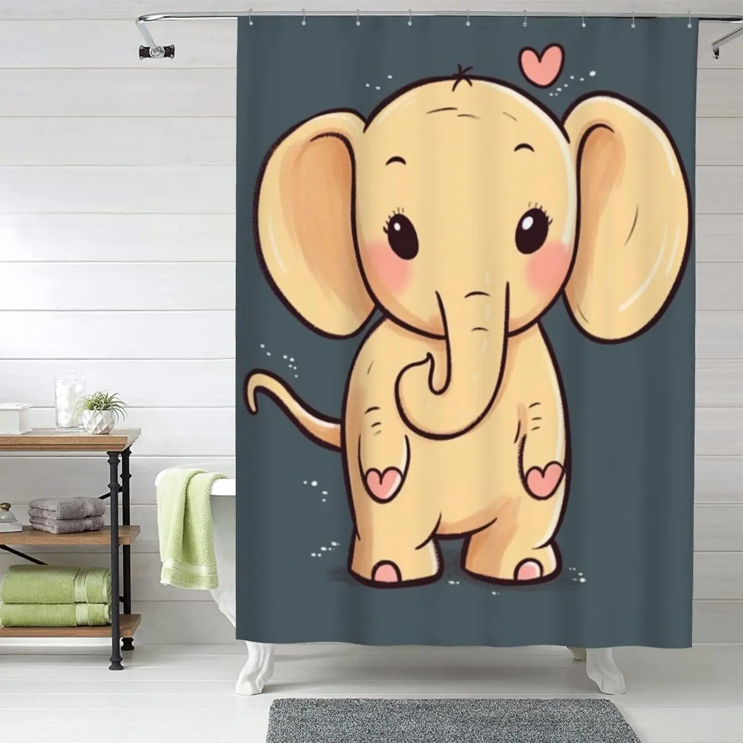 

with 12 Hooks Cute Elephant Cartoon Bathroom Curtain Bathroom Decor Shower Liner for Bathtub Bath 72x72In