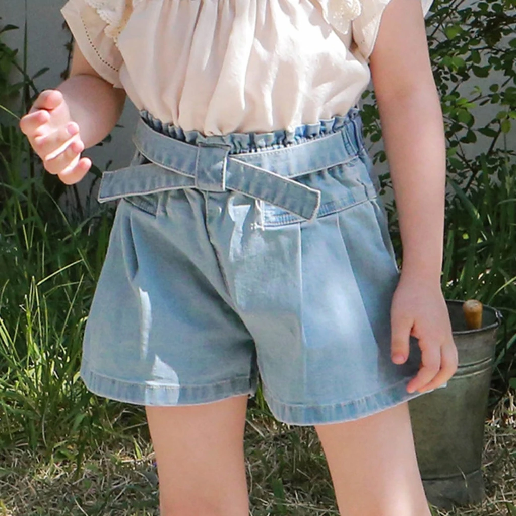 Girls' Fashionable Pleated Denim Shorts Korean Style Summer 2026 Children's Clothing Girls' Short Pants in Stock