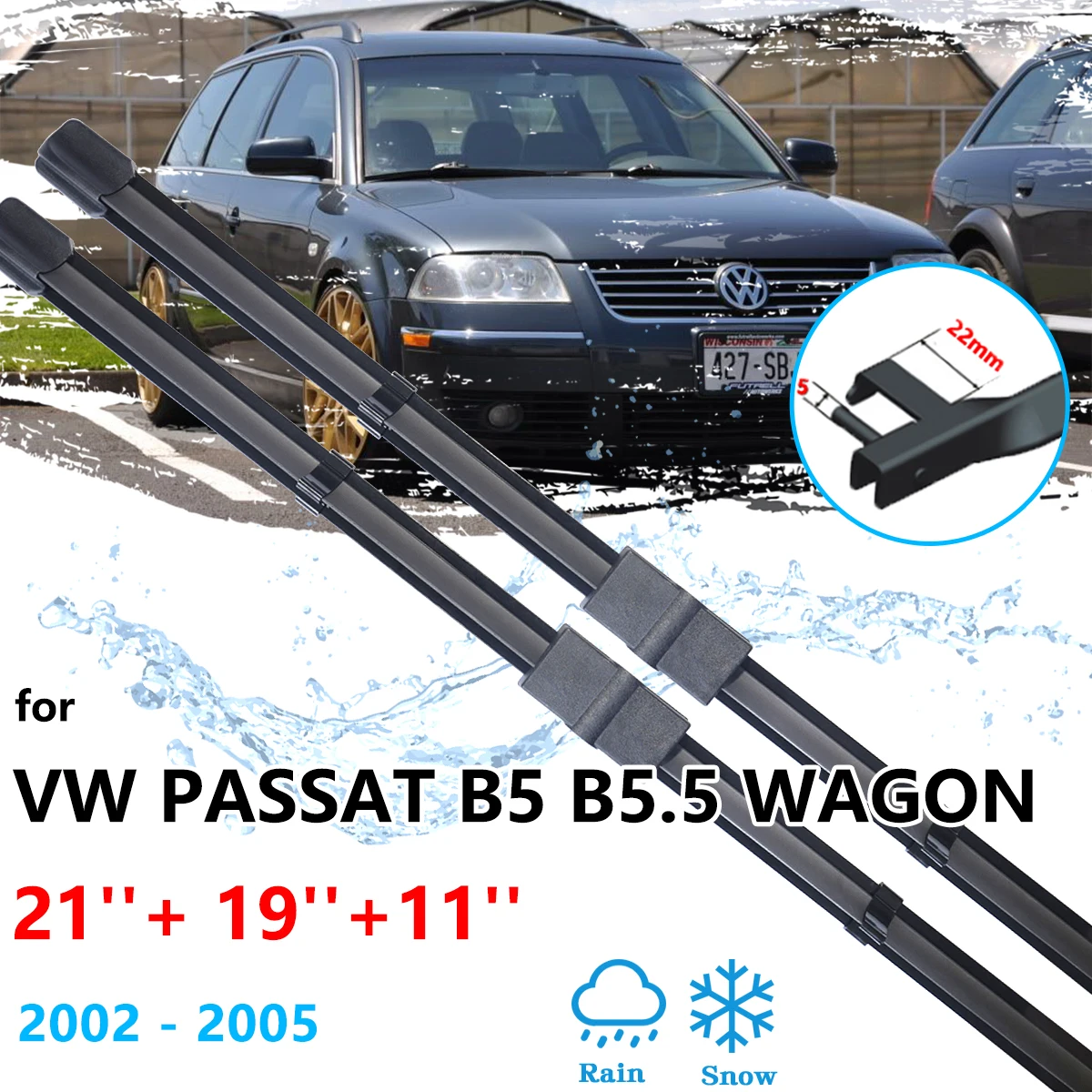 For Volkswagen VW Passat B5 B5.5 Wagon 2002 2003 2004 2005 Wiper Blade Set Brushes Rear Windshield Windscreen Window Hatchback