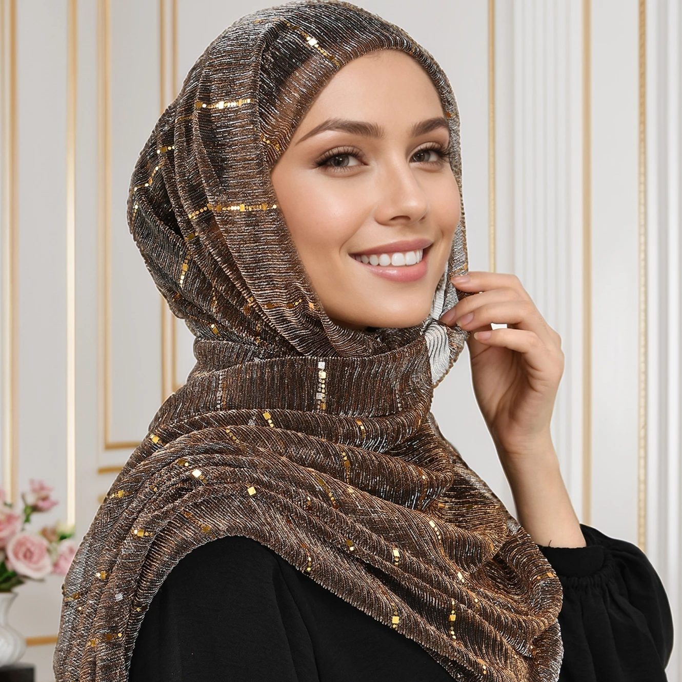 Lurex Glitter Gold Scarf Women Muslim Shimmer Hijab Solid Color Headscarf Shiny Shawls Islamic Pashmina Bandana Foulard femme