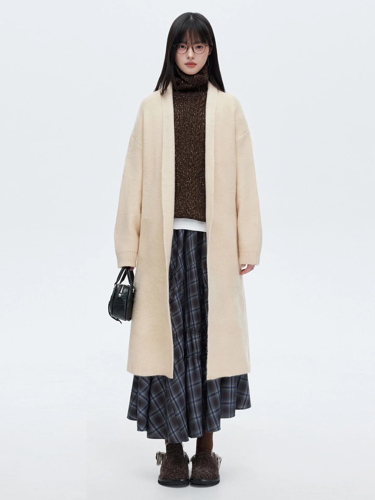 

Женский удлиненный кардиган Queen Korean Sle из вязаного нейлона, свободного прямого кроя, бежевый, средней длины, с длинными рукавами