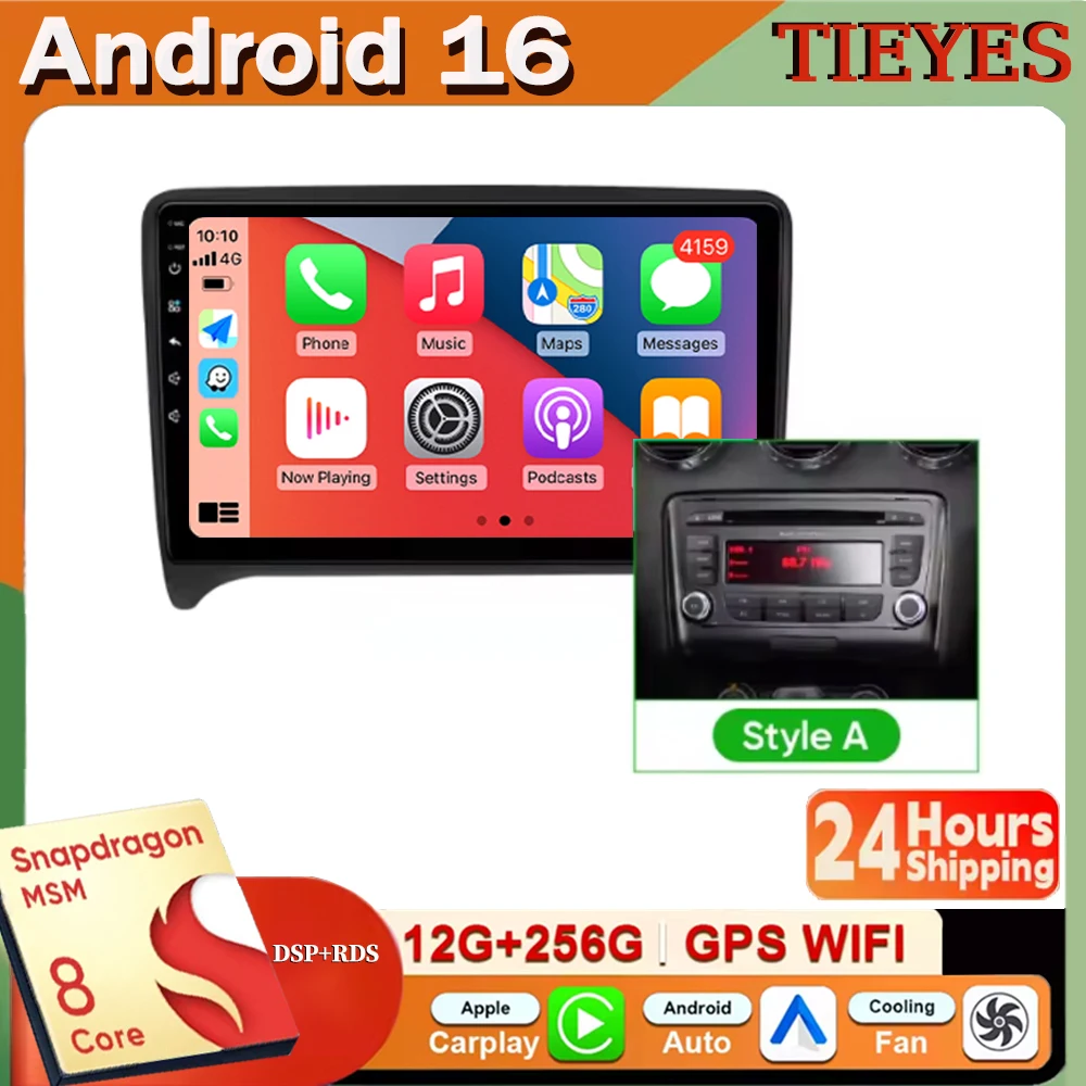 Android 16 For Audi TT MK2 8J 2006 - 2015 Car Radio Stereo GPS Navigation Multimedia Player Wireless CarPlay Android Auto WIFI