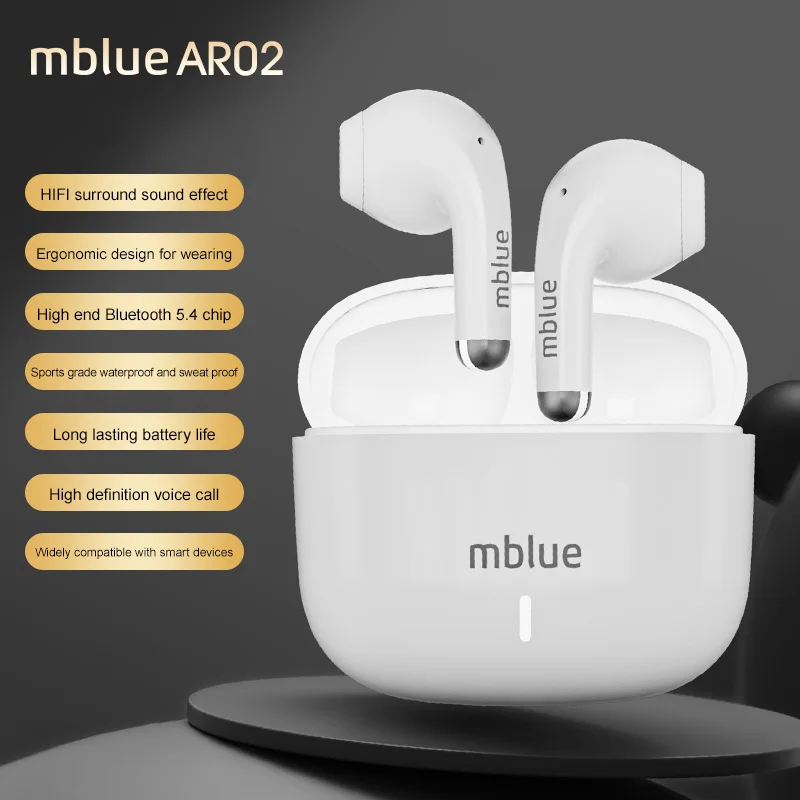 الأصلي mblue AR02 سماعات صحيح سماعة لاسلكية تعمل بالبلوتوث 5.4 سماعات HiFi ستيريو الرياضة في الهواء الطلق اللمس التحكم سماعة 200mAh