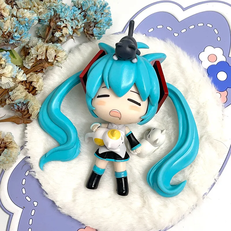 Sleeping Pose Miku Chibi Anime Figurine Collectible Toy Model Desktop Ornament Model Gift
