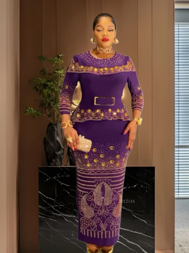 

African Party Dresses for Women Plus Size Dashiki Diamond Bodycon Maxi Long Dress Elegant Turkey Muslim Wedding Evening Gown